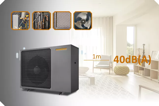 Whisper Quiet Heat Pump With Noise Reduction Chamber Sound Absorbing Cotton And Notched Fan Blades A